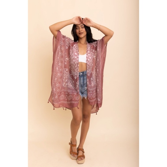 Roseclay Mandala Printed Tassel Open Kimono Coverup Casual Wrap One Size - Picture 3 of 4